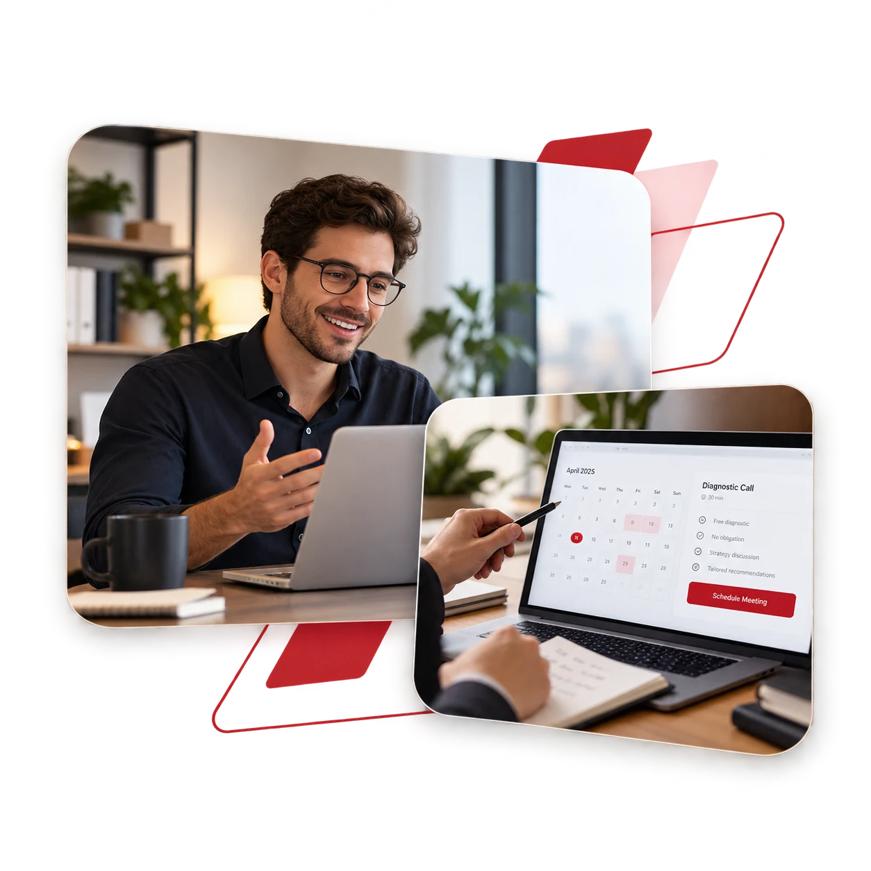 Reunião online de diagnóstico da Kagura Agency com agenda aberta na tela